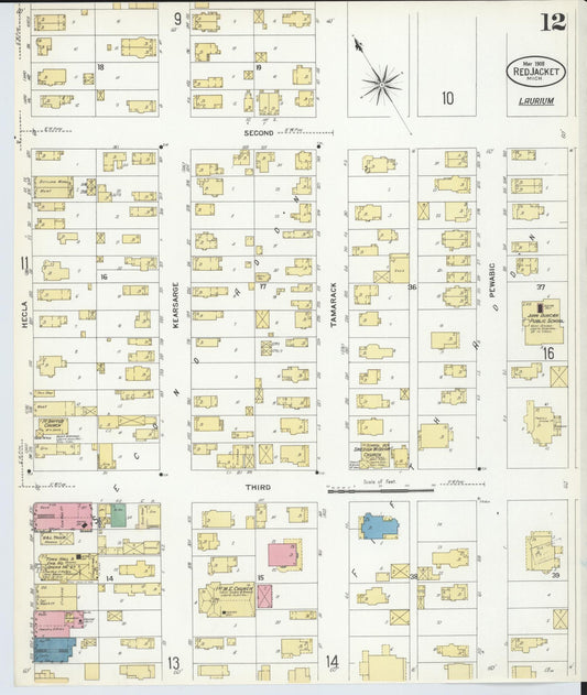 Sanborn Fire Insurance Map from Red Jacket, Houghton County, Michigan (1908), Sheet #0012 - Historic Sanborn Fire Insurance Map Print, vintage old map wall art, antique decor, genealogy gift, Michigan Michigan map
