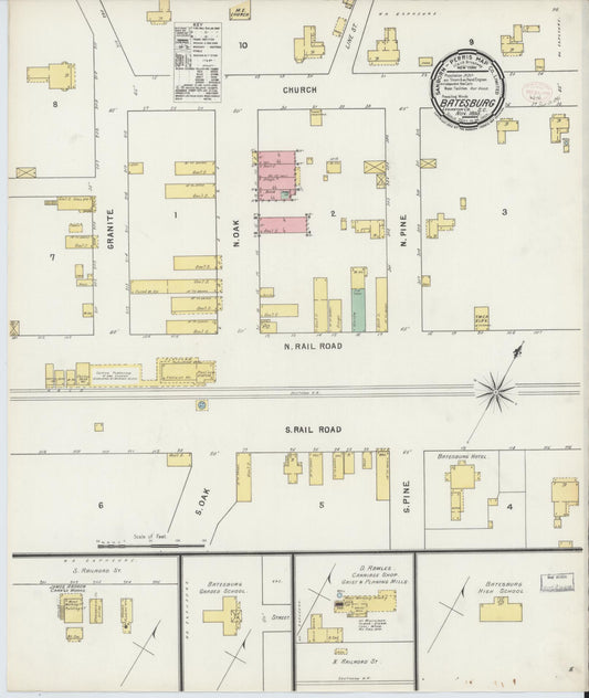 Sanborn Fire Insurance Map from Batesburg, Lexington And Saluda Counties, South Carolina (1895), Sheet #0001 - Historic Sanborn Fire Insurance Map Print, vintage old map wall art, antique decor, genealogy gift, South Carolina South Carolina map