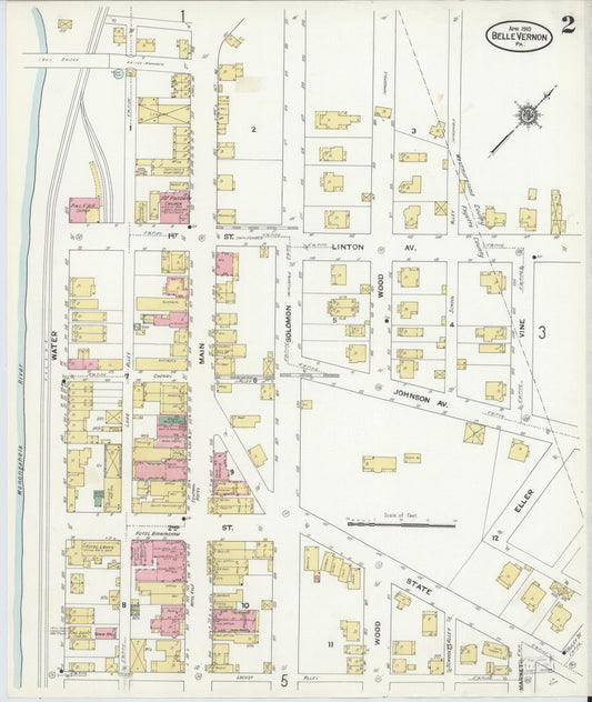 Sanborn Fire Insurance Map from Belle Vernon, Fayette County, Pennsylvania (1910), Sheet #0002 - Historic Sanborn Fire Insurance Map Print, vintage old map wall art, antique decor, genealogy gift, Pennsylvania Pennsylvania map