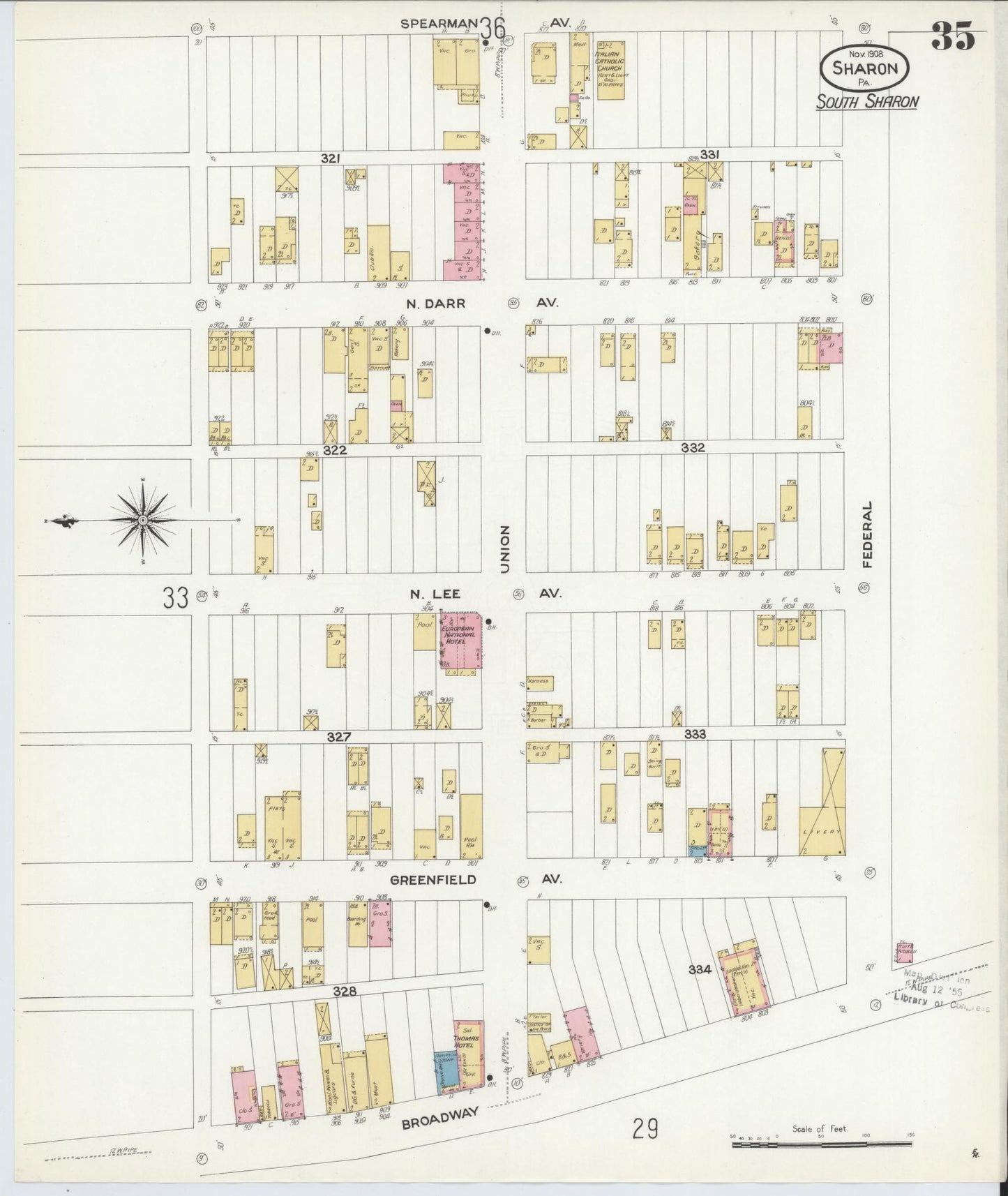 Sanborn Fire Insurance Map from Sharon, Mercer County, Pennsylvania (1908), Sheet #0035 - Complete Map Set gallery image, historic Sanborn map, vintage wall art, Pennsylvania Pennsylvania