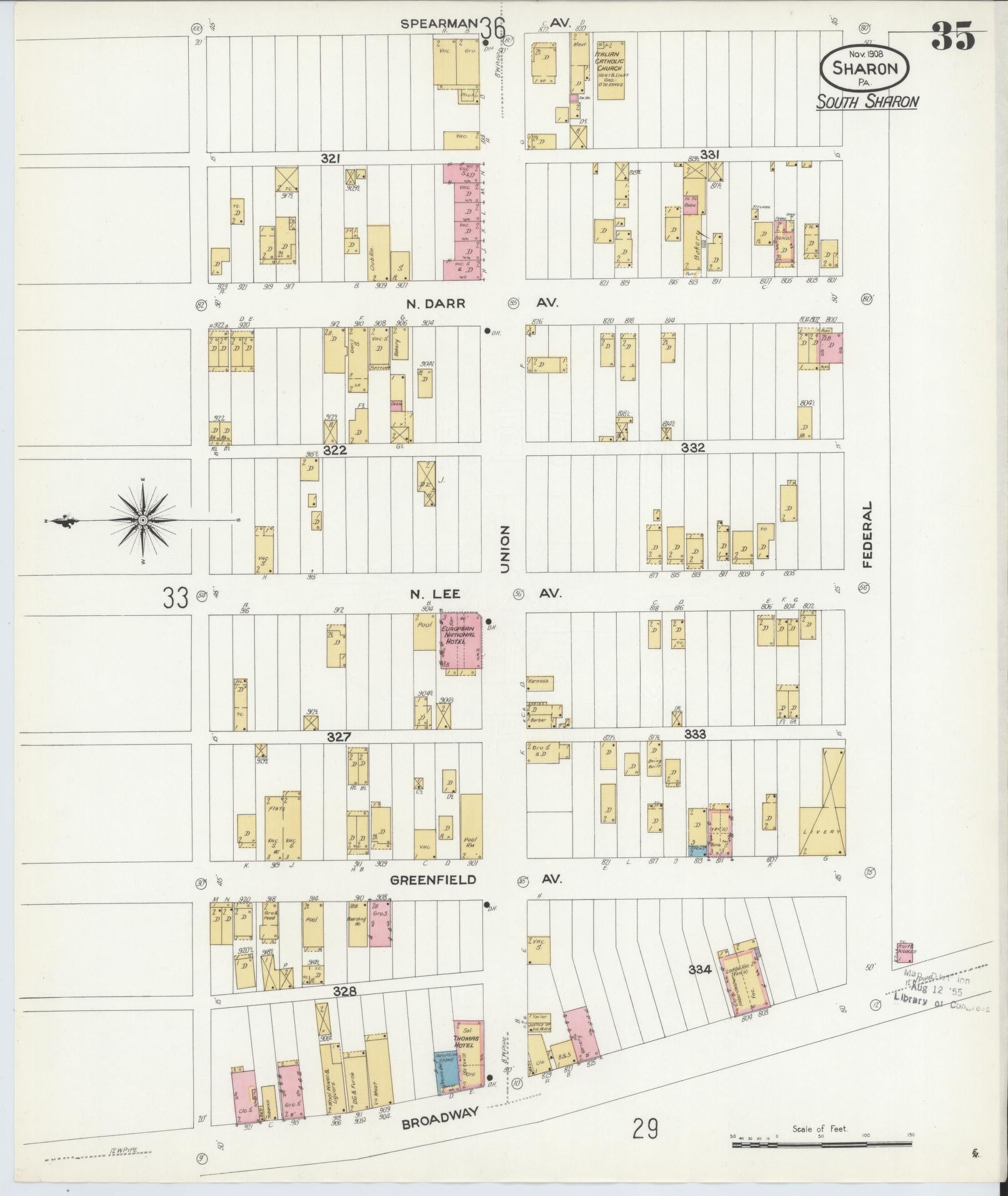 Sanborn Fire Insurance Map from Sharon, Mercer County, Pennsylvania (1908), Sheet #0035 - Complete Map Set gallery image, historic Sanborn map, vintage wall art, Pennsylvania Pennsylvania