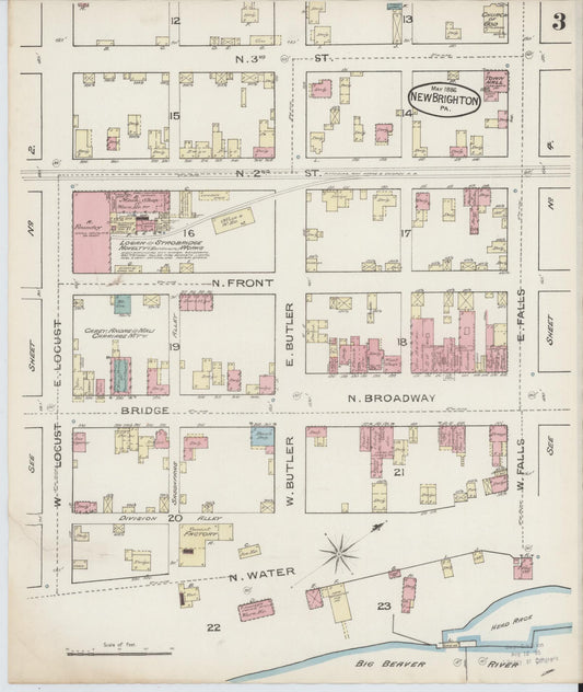 Sanborn Fire Insurance Map from New Brighton, Beaver County, Pennsylvania (1886), Sheet #0003 - Historic Sanborn Fire Insurance Map Print, vintage old map wall art, antique decor, genealogy gift, Pennsylvania Pennsylvania map