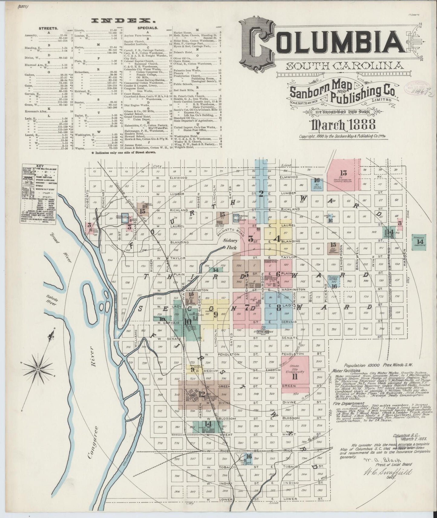 Sanborn Fire Insurance Map from Columbia, Richland County, South Carolina (1888), Sheet #0001 - Complete Map Set gallery image, historic Sanborn map, vintage wall art, South Carolina South Carolina