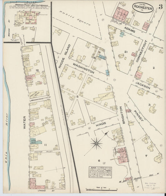 Sanborn Fire Insurance Map from Rochester, Beaver County, Pennsylvania (1884), Sheet #0003 - Historic Sanborn Fire Insurance Map Print, vintage old map wall art, antique decor, genealogy gift, Pennsylvania Pennsylvania map