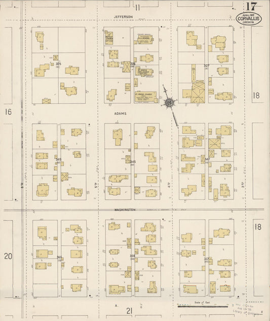 Sanborn Fire Insurance Map from Corvallis, Benton County, Oregon (1912), Sheet #0017 - Historic Sanborn Fire Insurance Map Print, vintage old map wall art, antique decor, genealogy gift, Oregon Oregon map