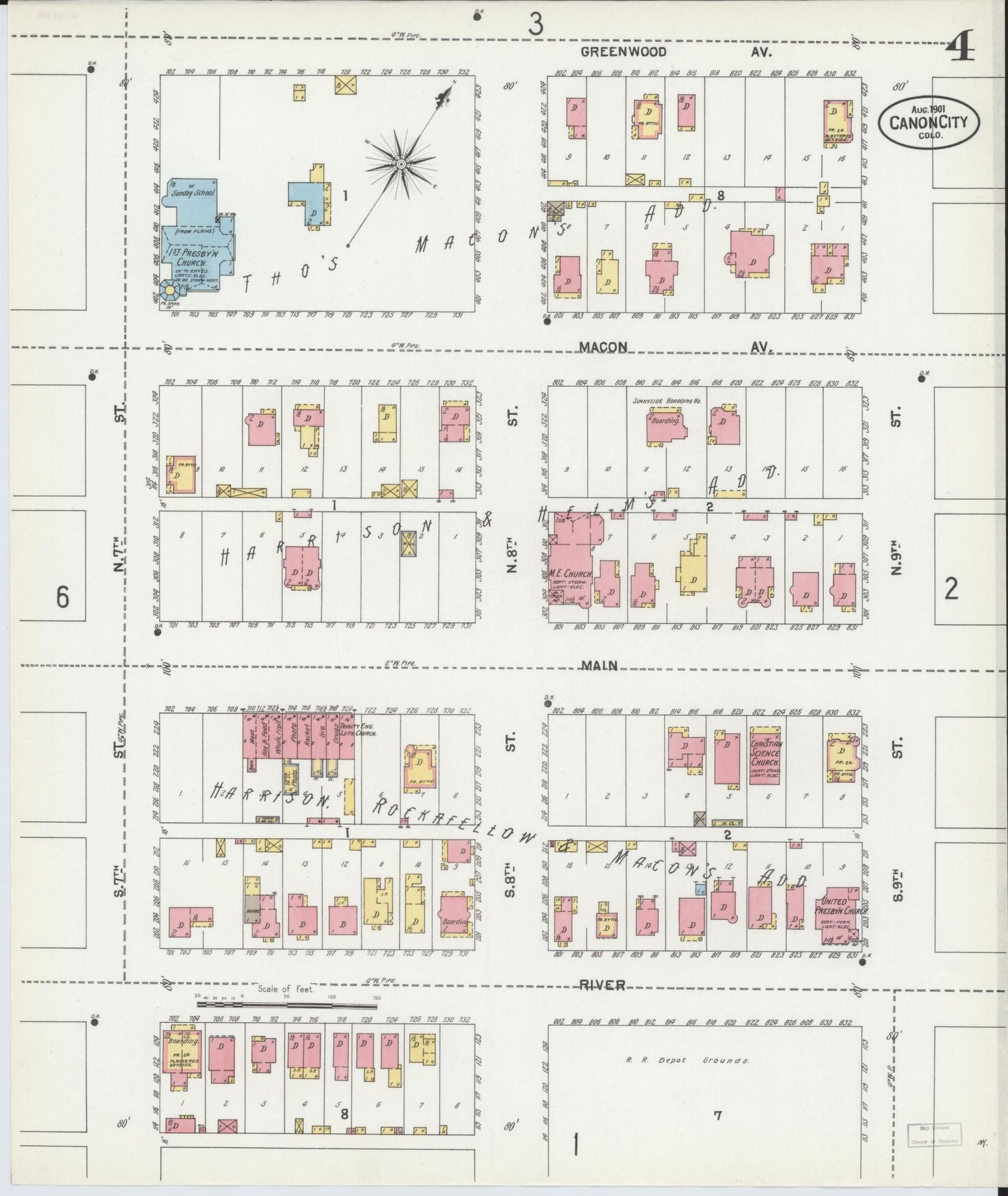 Sanborn Fire Insurance Map from Canon City, Fremont County, Colorado (1901), Sheet #0004 - Historic Sanborn Fire Insurance Map Print, vintage old map wall art, antique decor, genealogy gift, Colorado Colorado map