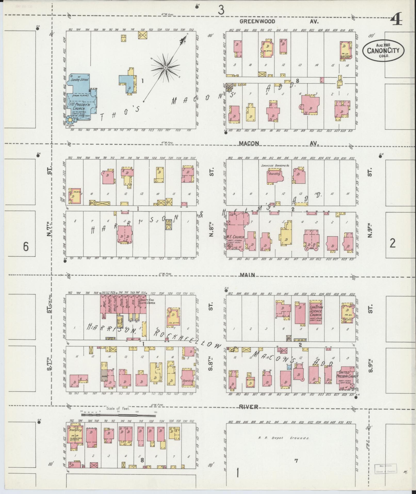 Sanborn Fire Insurance Map from Canon City, Fremont County, Colorado (1901), Sheet #0004 - Historic Sanborn Fire Insurance Map Print, vintage old map wall art, antique decor, genealogy gift, Colorado Colorado map