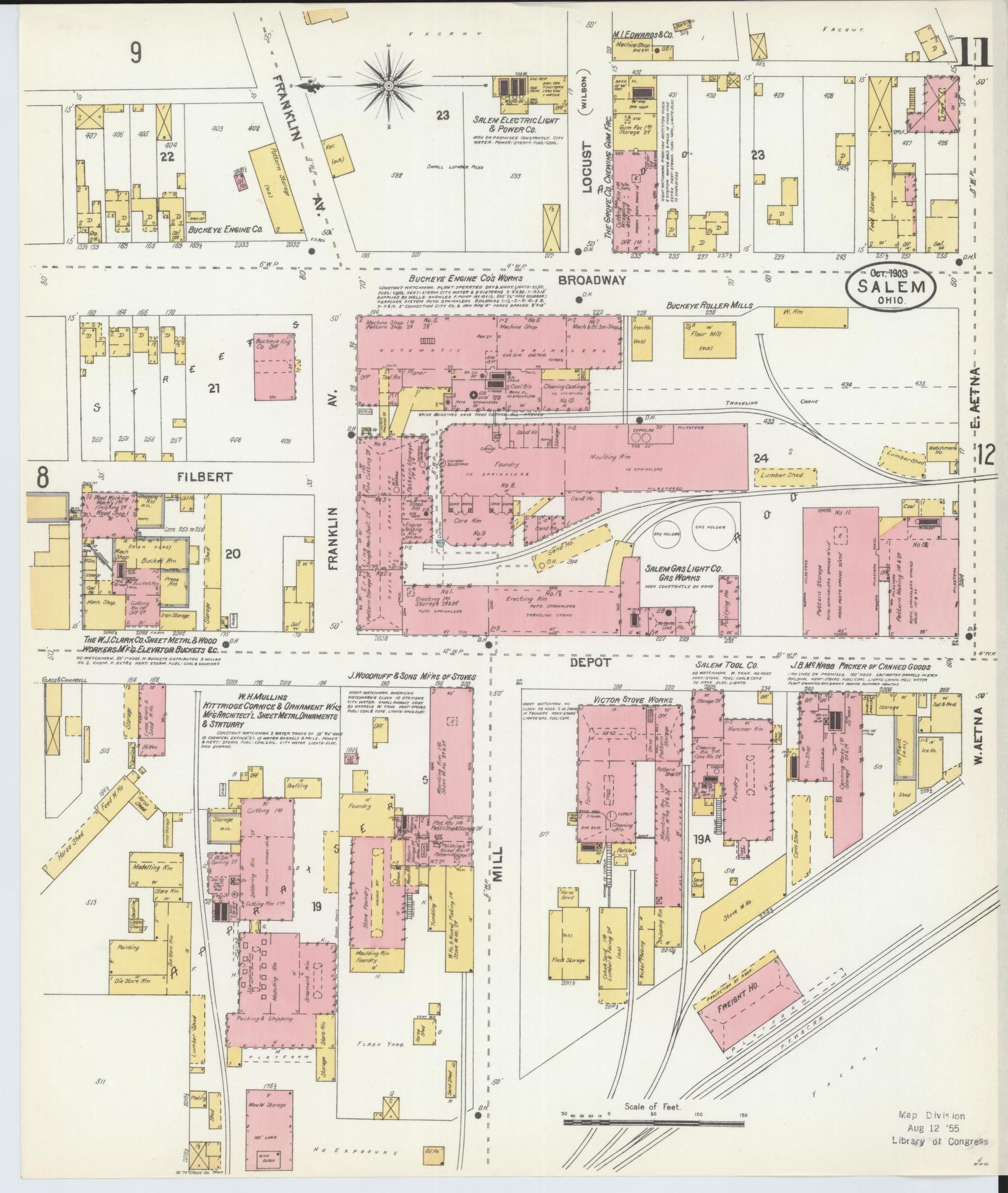 Sanborn Fire Insurance Map from Salem, Columbiana County, Ohio (1903), Sheet #0011 - Historic Sanborn Fire Insurance Map Print, vintage old map wall art, antique decor, genealogy gift, Ohio Ohio map