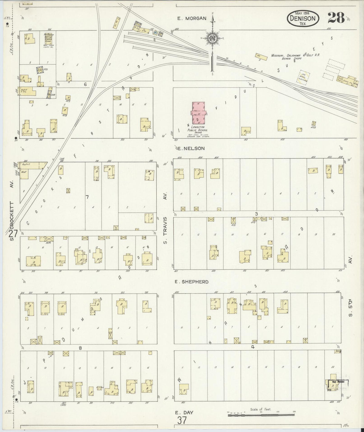 Sanborn Fire Insurance Map from Denison, Grayson County, Texas (1914), Sheet #0028 - Historic Sanborn Fire Insurance Map Print, vintage old map wall art, antique decor, genealogy gift, Texas Texas map