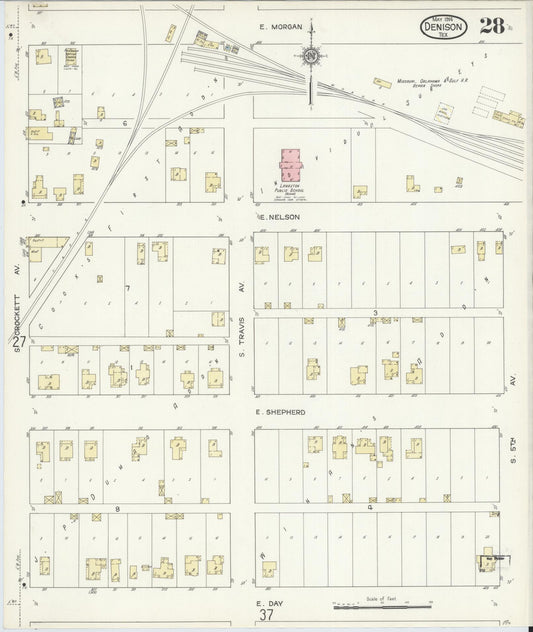 Sanborn Fire Insurance Map from Denison, Grayson County, Texas (1914), Sheet #0028 - Historic Sanborn Fire Insurance Map Print, vintage old map wall art, antique decor, genealogy gift, Texas Texas map