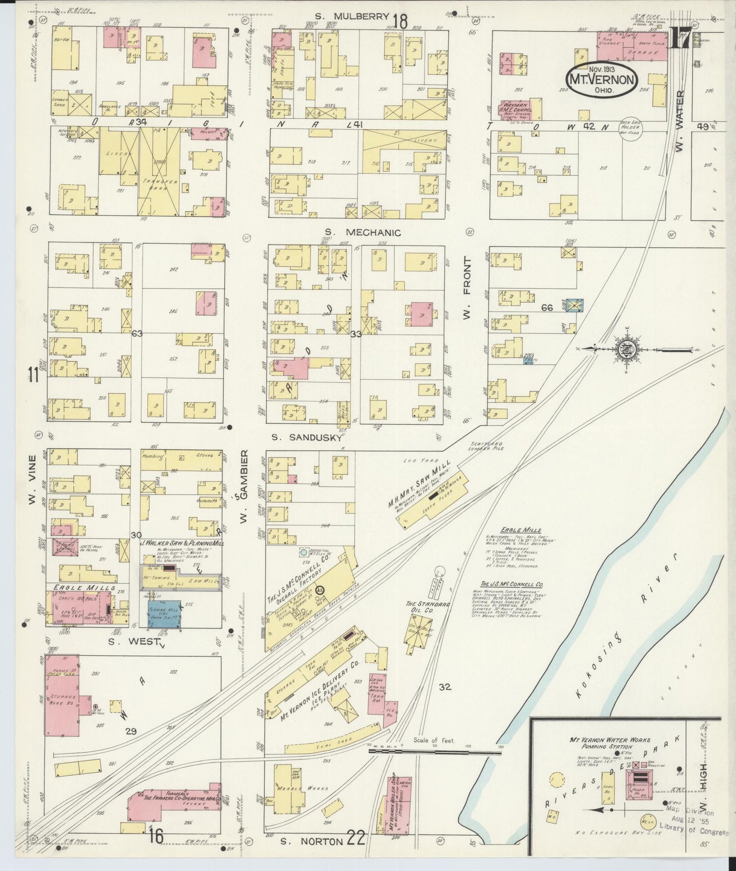 Sanborn Fire Insurance Map from Mount Vernon, Knox County, Ohio (1913), Sheet #0017 - Complete Map Set gallery image, historic Sanborn map, vintage wall art, Ohio Ohio