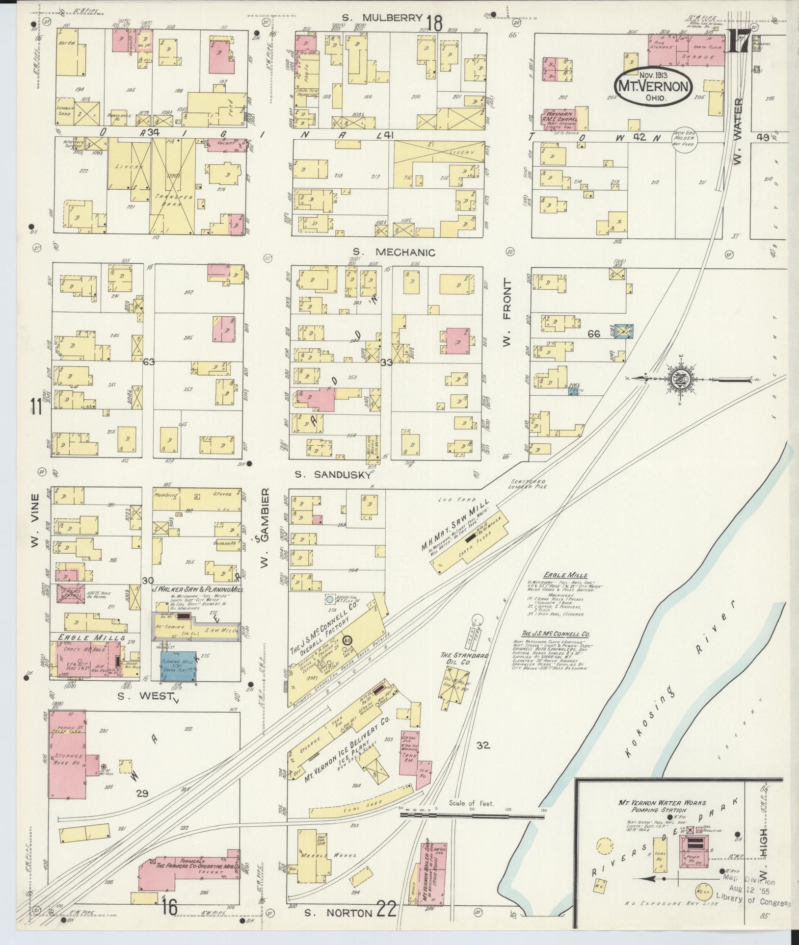 Sanborn Fire Insurance Map from Mount Vernon, Knox County, Ohio (1913), Sheet #0017 - Complete Map Set gallery image, historic Sanborn map, vintage wall art, Ohio Ohio