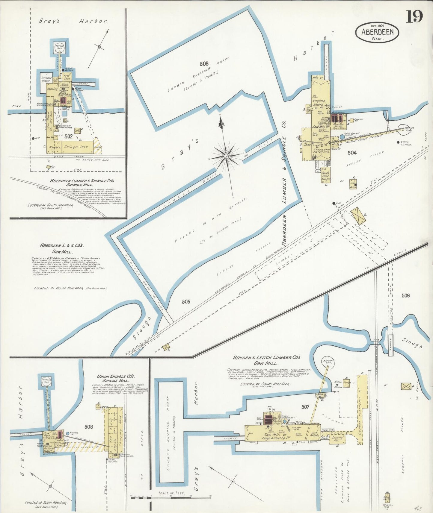 Sanborn Fire Insurance Map from Aberdeen, Grays Harbor County, Washington (1901), Sheet #0019 - Historic Sanborn Fire Insurance Map Print, vintage old map wall art, antique decor, genealogy gift, Washington Washington map