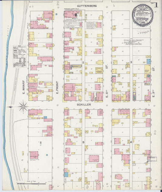 Sanborn Fire Insurance Map from Hermann, Gasconade County, Missouri (1892), Sheet #0001 - Historic Sanborn Fire Insurance Map Print, vintage old map wall art, antique decor, genealogy gift, Missouri Missouri map