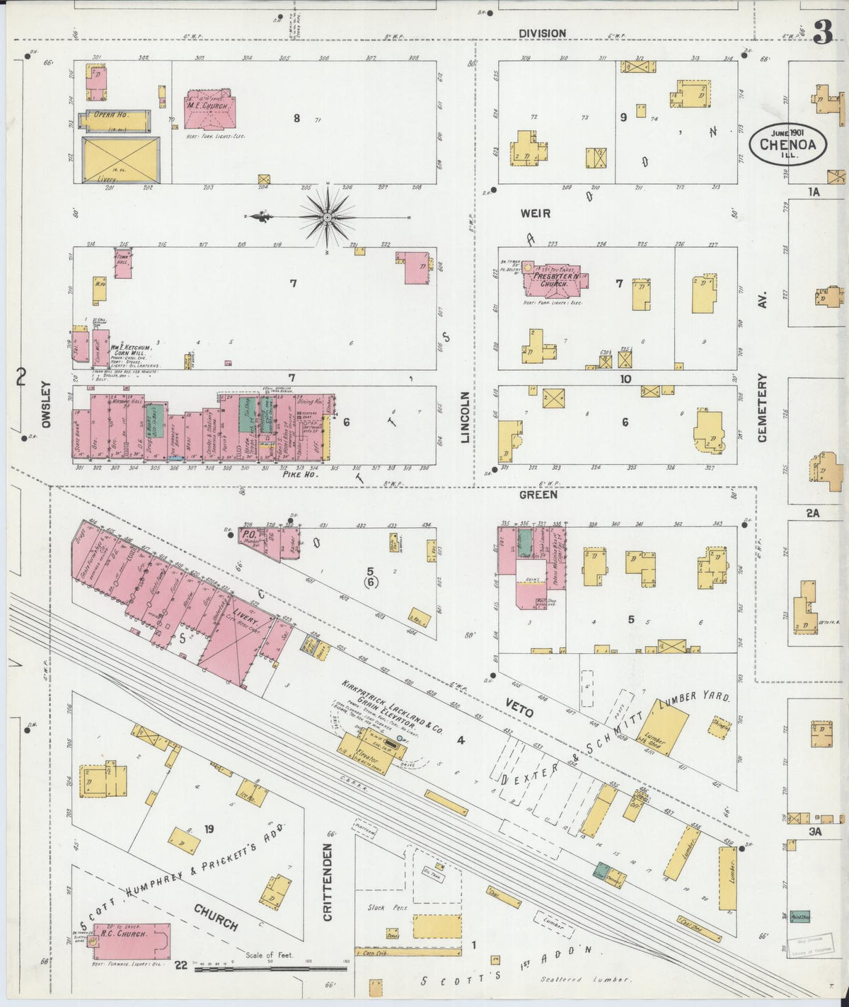 Sanborn Fire Insurance Map from Chenoa, McLean County, Illinois (1901), Sheet #0003 - Complete Map Set gallery image, historic Sanborn map, vintage wall art, Illinois Illinois