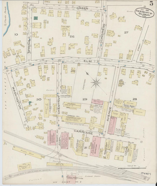 Sanborn Fire Insurance Map from Amesbury, Essex County, Massachusetts (1885), Sheet #0005 - Historic Sanborn Fire Insurance Map Print, vintage old map wall art, antique decor, genealogy gift, Massachusetts Massachusetts map