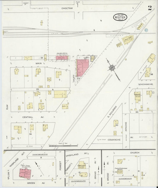 Sanborn Fire Insurance Map from Wister, Le Flore County, Oklahoma (1913), Sheet #0002 - Historic Sanborn Fire Insurance Map Print, vintage old map wall art, antique decor, genealogy gift, Oklahoma Oklahoma map