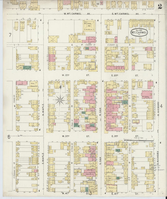 Sanborn Fire Insurance Map from Mount Carmel, Northumberland County, Pennsylvania (1896), Sheet #0002 - Historic Sanborn Fire Insurance Map Print, vintage old map wall art, antique decor, genealogy gift, Pennsylvania Pennsylvania map
