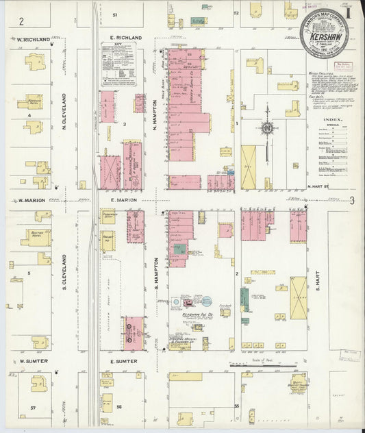 Sanborn Fire Insurance Map from Kershaw, Kershaw And Lancaster Counties, South Carolina (1910), Sheet #0001 - Complete Map Set gallery image, historic Sanborn map, vintage wall art, South Carolina South Carolina