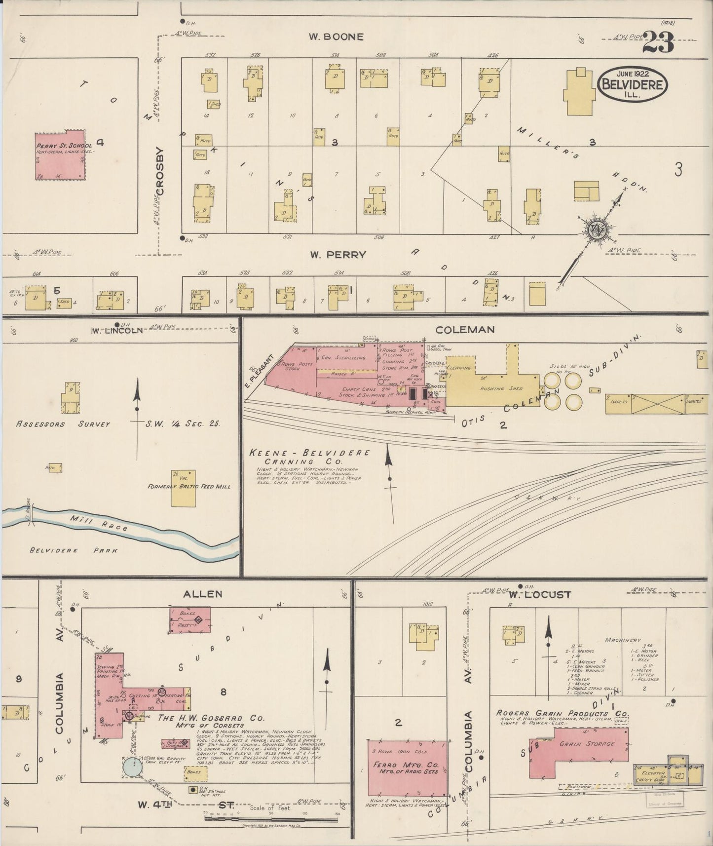 Sanborn Fire Insurance Map from Belvidere, Boone County, Illinois (1922), Sheet #0023 - Complete Map Set gallery image, historic Sanborn map, vintage wall art, Illinois Illinois