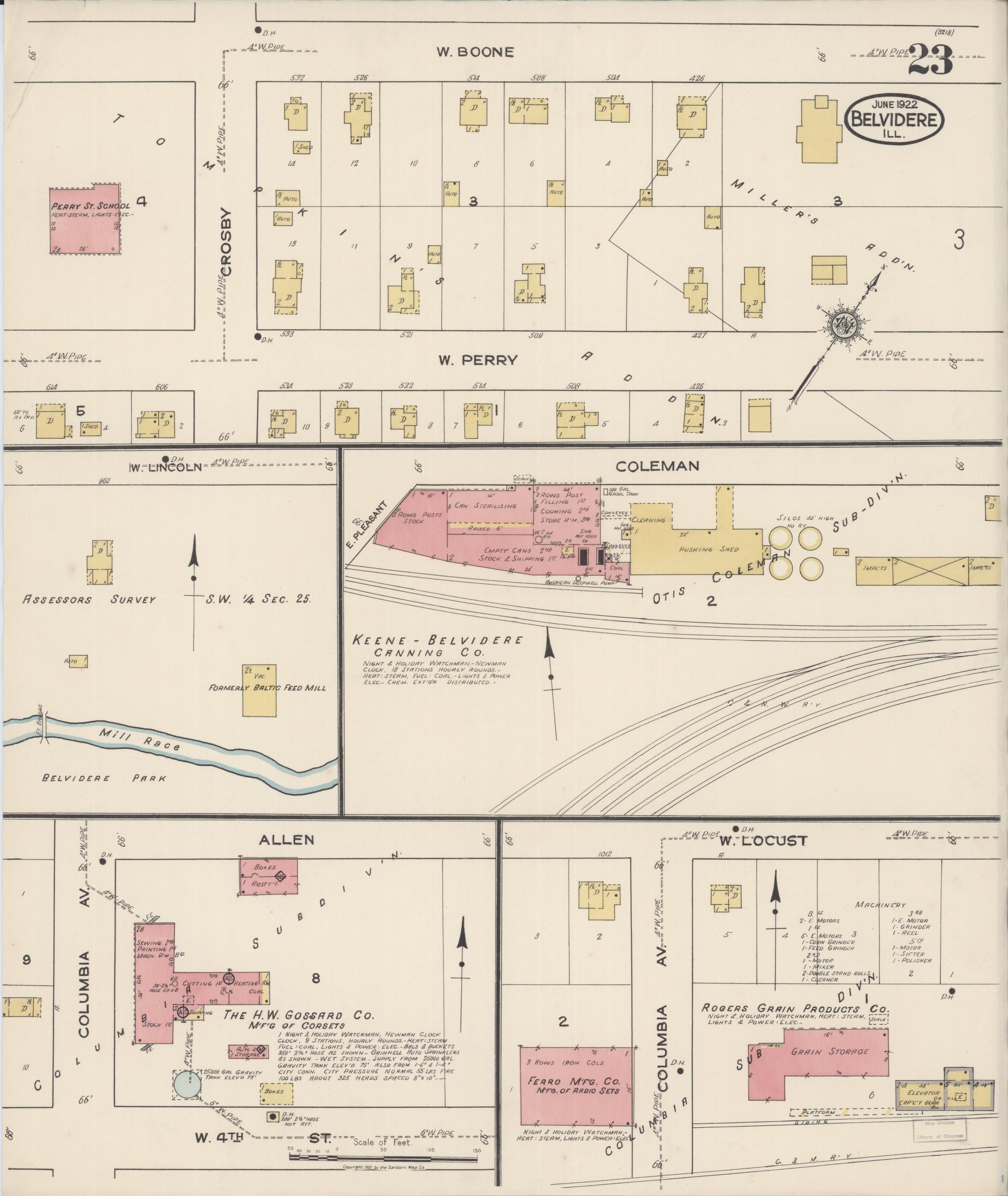 Sanborn Fire Insurance Map from Belvidere, Boone County, Illinois (1922), Sheet #0023 - Complete Map Set gallery image, historic Sanborn map, vintage wall art, Illinois Illinois