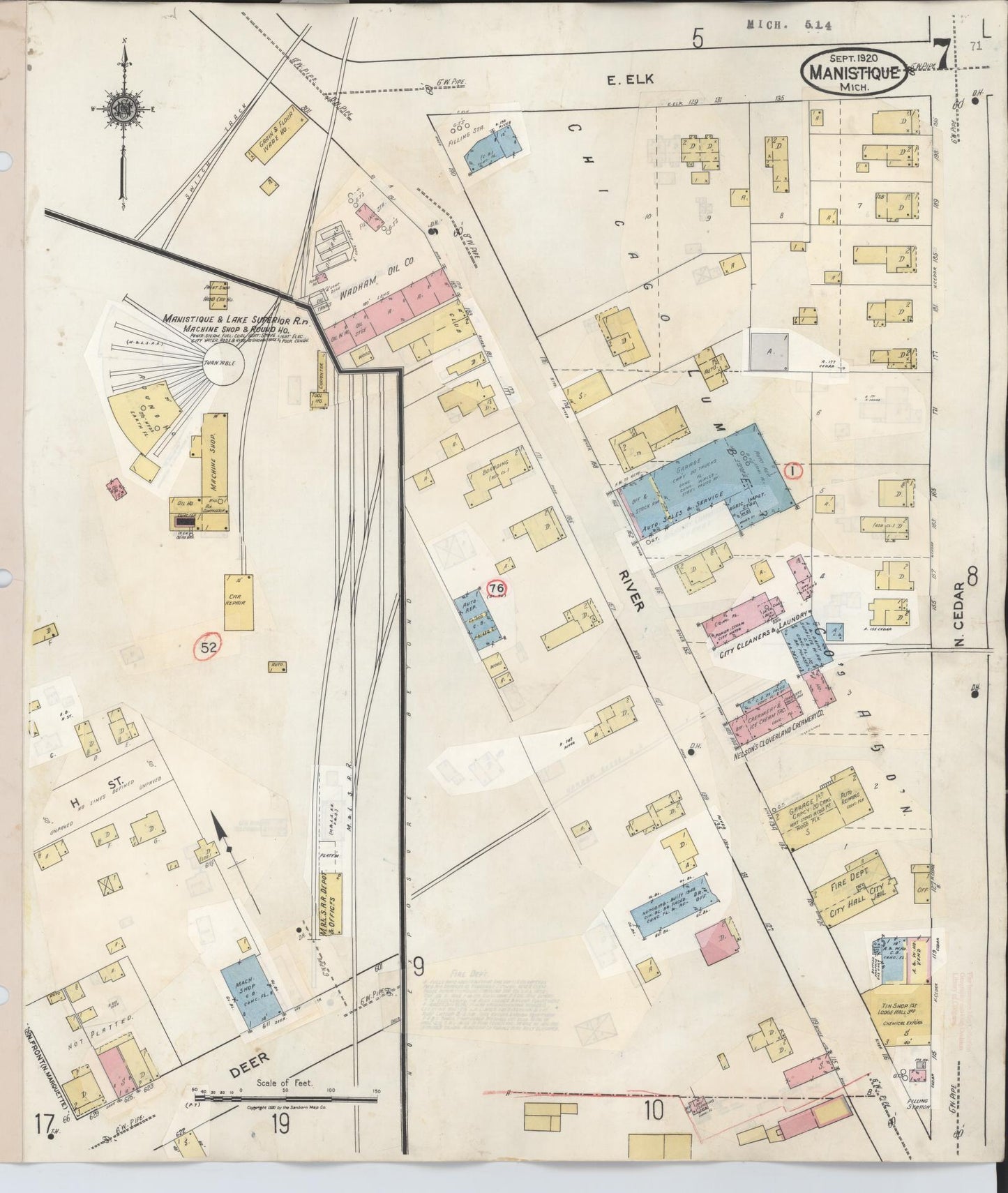 Sanborn Fire Insurance Map from Manistique, Schoolcraft County, Michigan (1950), Sheet #0007 - Complete Map Set gallery image, historic Sanborn map, vintage wall art, Michigan Michigan