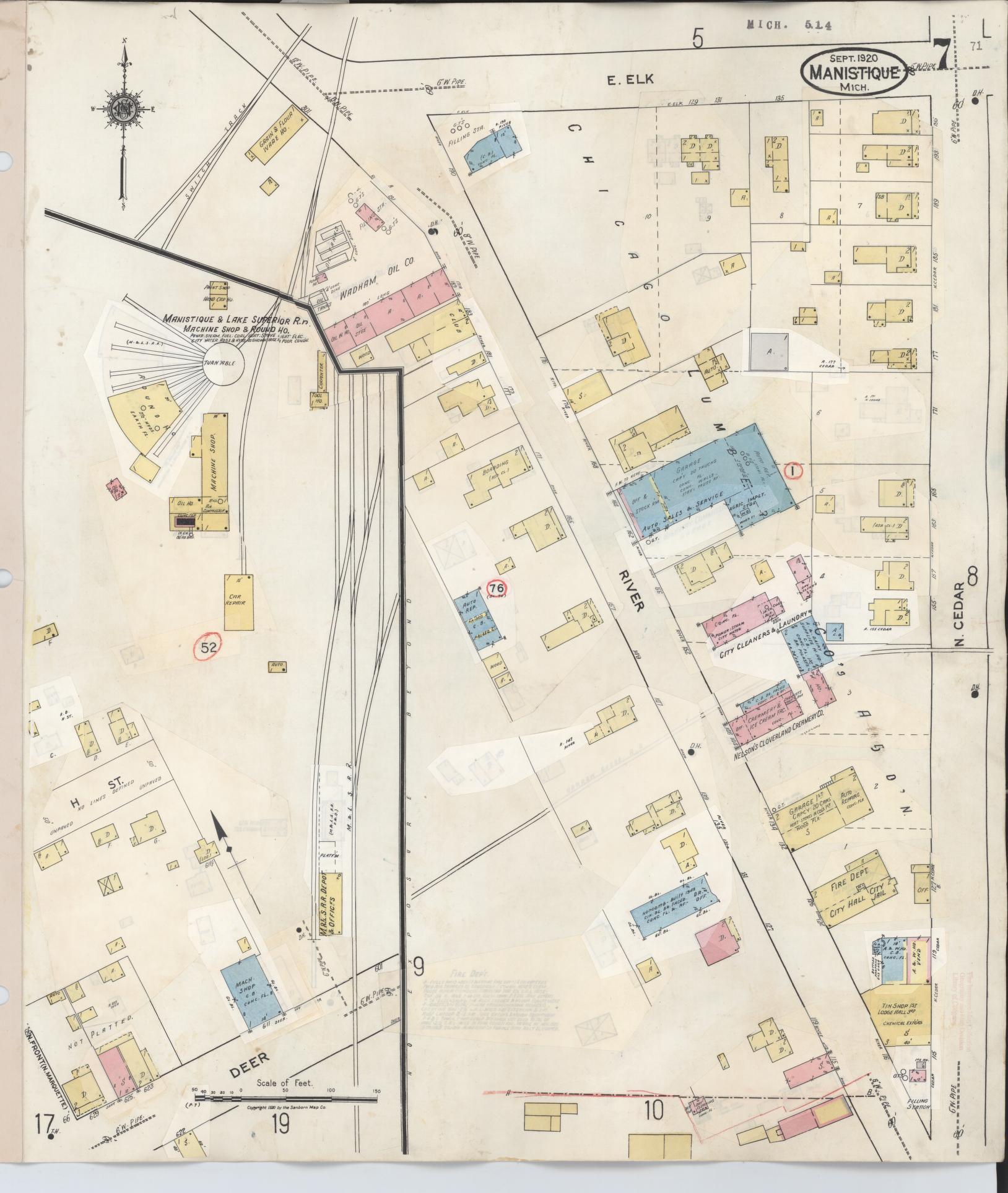 Sanborn Fire Insurance Map from Manistique, Schoolcraft County, Michigan (1950), Sheet #0007 - Complete Map Set gallery image, historic Sanborn map, vintage wall art, Michigan Michigan