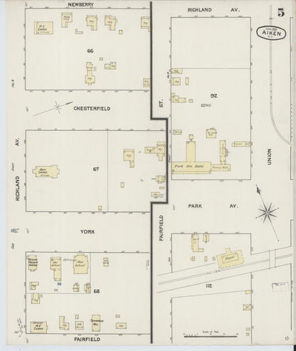 Sanborn Fire Insurance Map from Aiken, Aiken County, South Carolina (1889), Sheet #0005 - Complete Map Set gallery image, historic Sanborn map, vintage wall art, South Carolina South Carolina