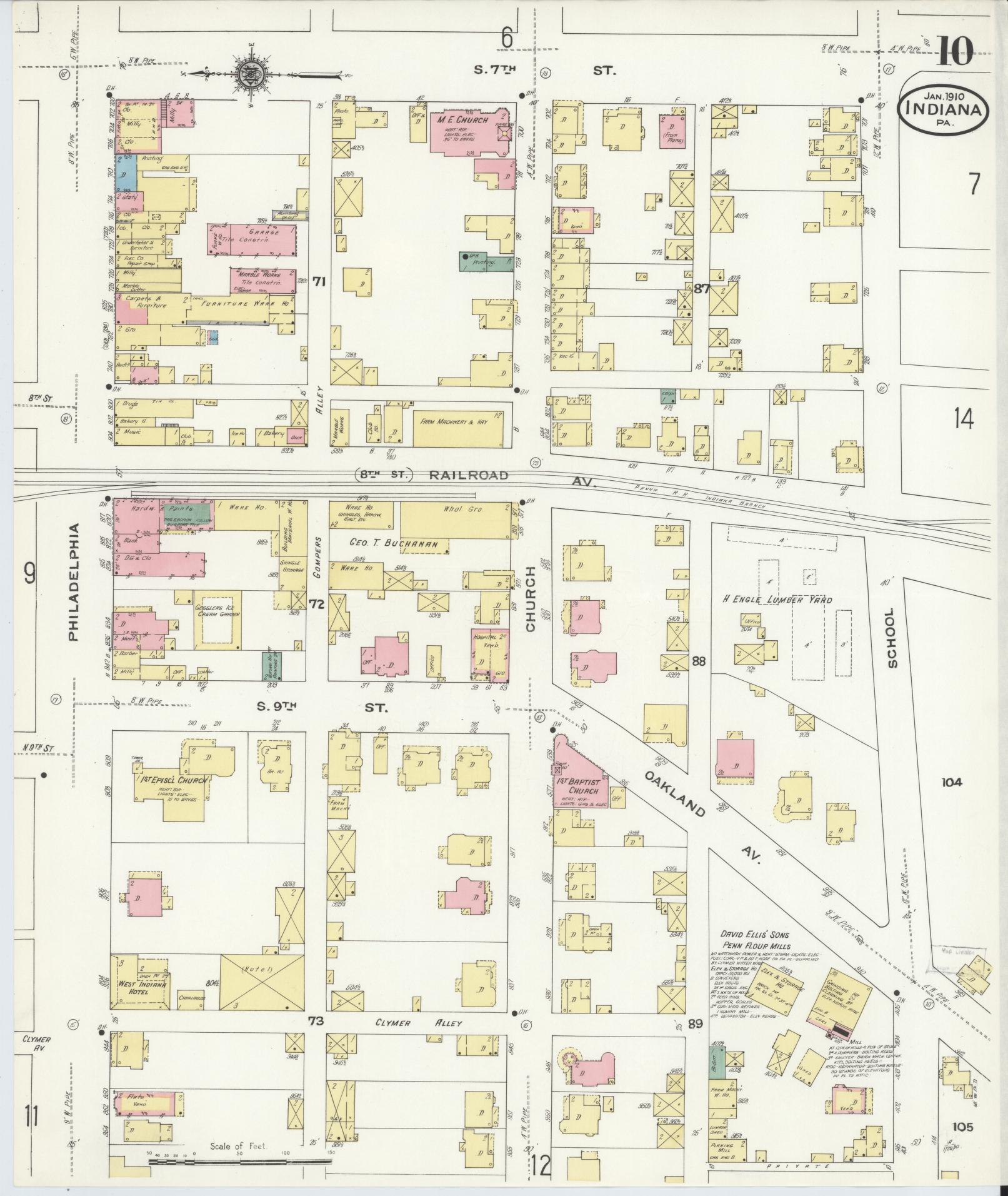 Sanborn Fire Insurance Map from Indiana, Indiana County, Pennsylvania (1910), Sheet #0010 - Historic Sanborn Fire Insurance Map Print, vintage old map wall art, antique decor, genealogy gift, Pennsylvania Pennsylvania map
