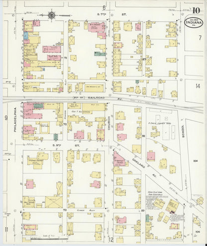 Sanborn Fire Insurance Map from Indiana, Indiana County, Pennsylvania (1910), Sheet #0010 - Historic Sanborn Fire Insurance Map Print, vintage old map wall art, antique decor, genealogy gift, Pennsylvania Pennsylvania map