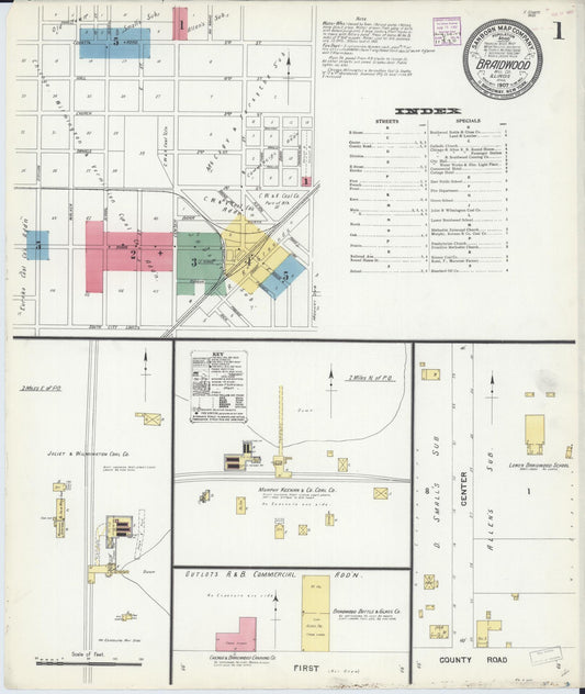 Sanborn Fire Insurance Map from Braidwood, Will County, Illinois (1907), Sheet #0001 - Historic Sanborn Fire Insurance Map Print, vintage old map wall art, antique decor, genealogy gift, Illinois Illinois map