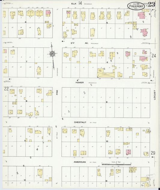 Sanborn Fire Insurance Map from Freeport, Stephenson County, Illinois (1910), Sheet #0023 - Historic Sanborn Fire Insurance Map Print, vintage old map wall art, antique decor, genealogy gift, Illinois Illinois map