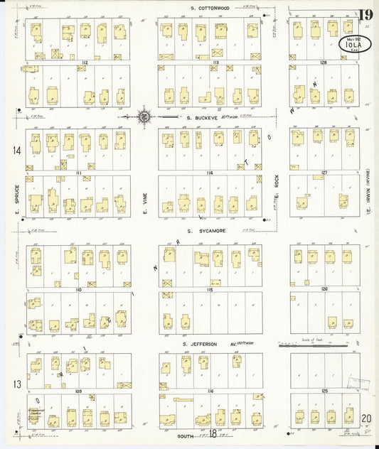 Sanborn Fire Insurance Map from Iola, Allen County, Kansas (1912), Sheet #0019 - Historic Sanborn Fire Insurance Map Print, vintage old map wall art, antique decor, genealogy gift, Kansas Kansas map