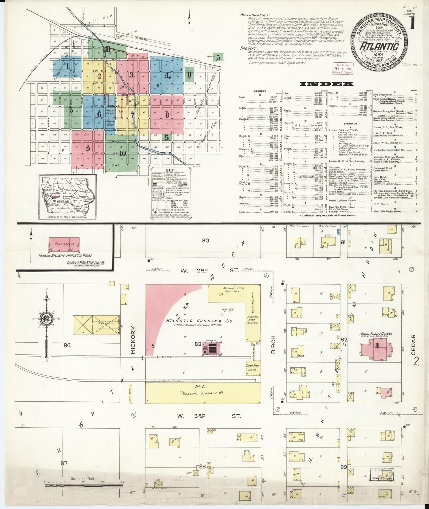 Sanborn Fire Insurance Map from Atlantic, Cass County, Iowa (1913), Sheet #0001 - Historic Sanborn Fire Insurance Map Print, vintage old map wall art