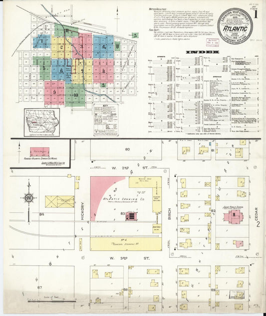 Sanborn Fire Insurance Map from Atlantic, Cass County, Iowa (1913), Sheet #0001 - Historic Sanborn Fire Insurance Map Print, vintage old map wall art