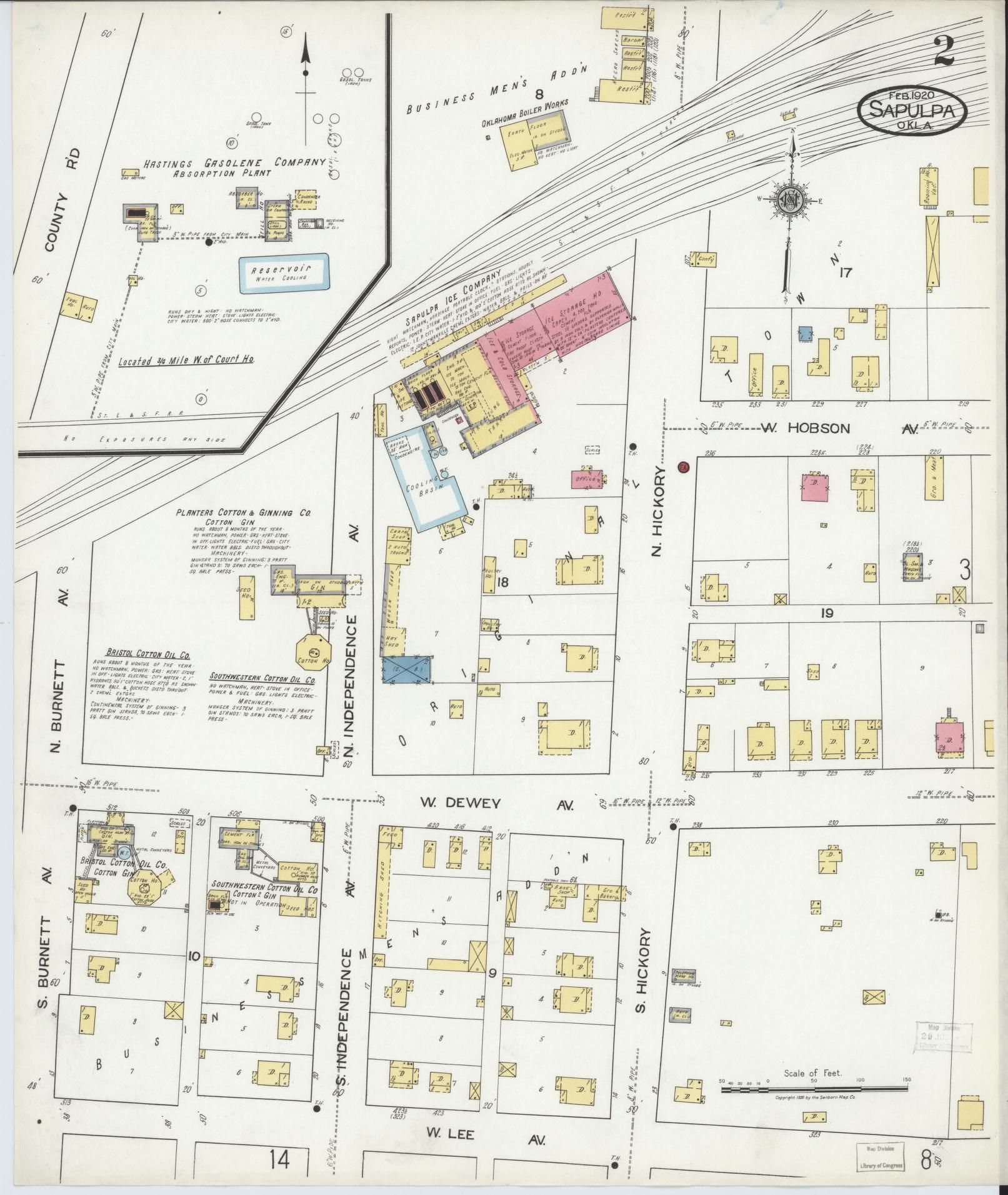 Sanborn Fire Insurance Map from Sapulpa, Creek County, Oklahoma (1920), Sheet #0002 - Complete Map Set gallery image, historic Sanborn map, vintage wall art, Oklahoma Oklahoma