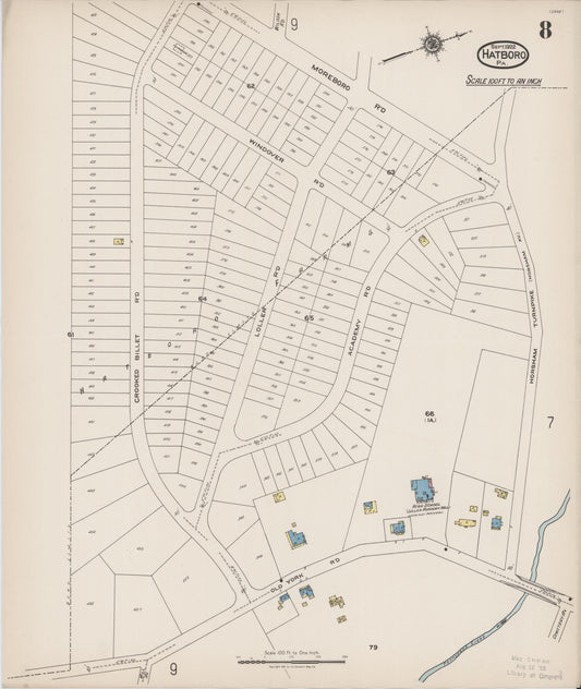 Sanborn Fire Insurance Map from Hatboro, Montgomery County, Pennsylvania (1922), Sheet #0008 - Historic Sanborn Fire Insurance Map Print, vintage old map wall art, antique decor, genealogy gift, Pennsylvania Pennsylvania map