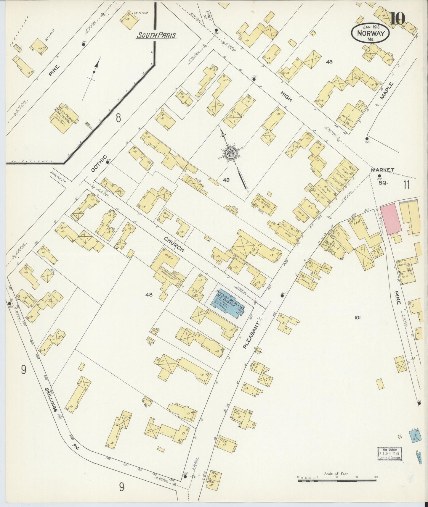 Sanborn Fire Insurance Map from Norway, Oxford County, Maine (1913), Sheet #0010 - Complete Map Set gallery image, historic Sanborn map, vintage wall art, Maine Maine