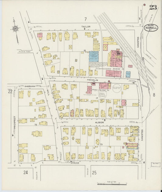 Sanborn Fire Insurance Map from Hornell, Steuben County, New York (1915), Sheet #0023 - Historic Sanborn Fire Insurance Map Print, vintage old map wall art, antique decor, genealogy gift, New York New York map