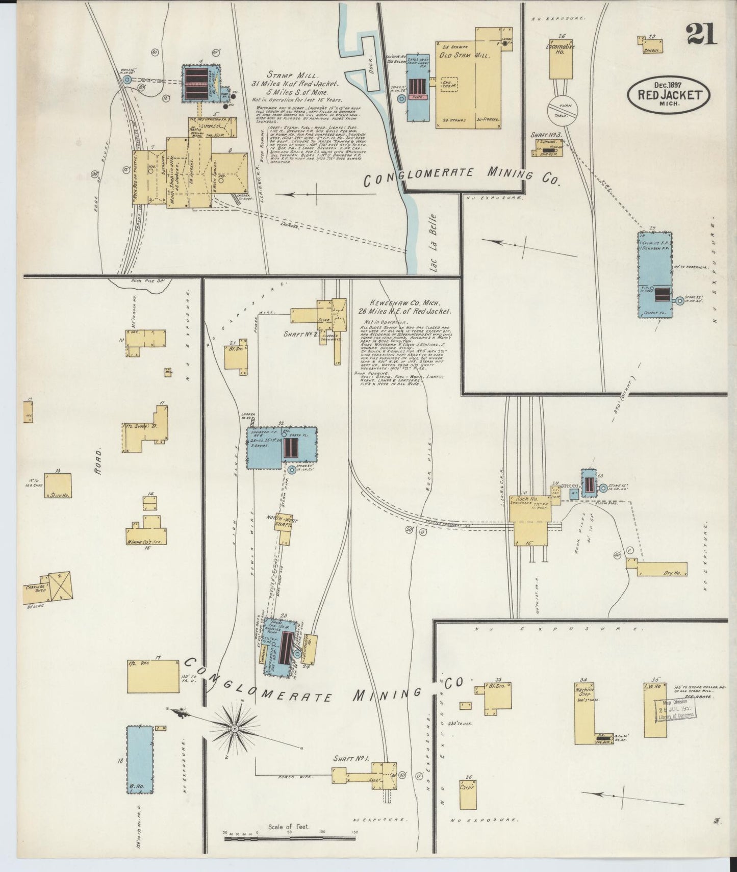 Sanborn Fire Insurance Map from Red Jacket, Houghton County, Michigan (1897), Sheet #0021 - Complete Map Set gallery image, historic Sanborn map, vintage wall art, Michigan Michigan