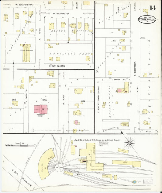 Sanborn Fire Insurance Map from Centerville, Appanoose County, Iowa (1907), Sheet #0014 - Historic Sanborn Fire Insurance Map Print, vintage old map wall art