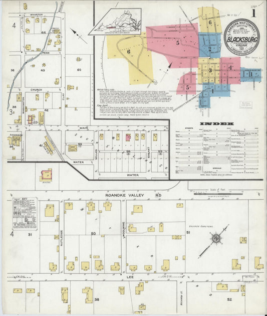 Sanborn Fire Insurance Map from Blacksburg, Montgomery County, Virginia (1921), Sheet #0001 - Complete Map Set gallery image, historic Sanborn map, vintage wall art, Virginia Virginia