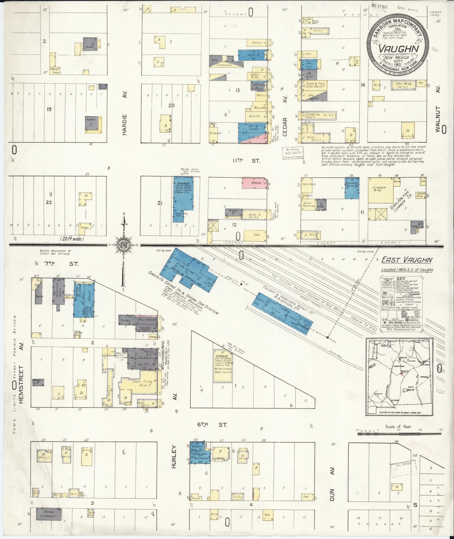 Sanborn Fire Insurance Map from Vaughn, Guadalupe County, New Mexico (1921), Sheet #0001 - Historic Sanborn Fire Insurance Map Print, vintage old map wall art, antique decor, genealogy gift, New Mexico New Mexico map