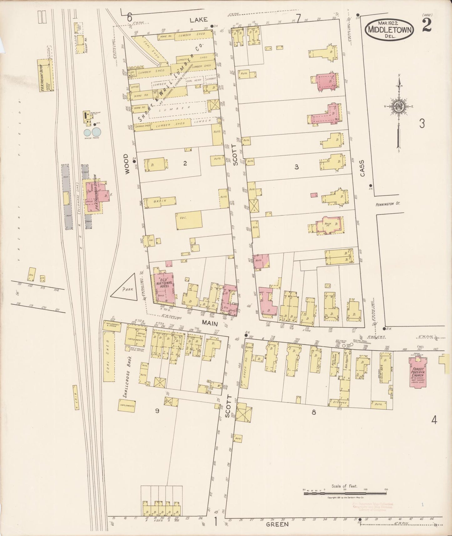 Sanborn Fire Insurance Map from Middletown, New Castle County, Delaware (1922), Sheet #0002 - Historic Sanborn Fire Insurance Map Print, vintage old map wall art, antique decor, genealogy gift, Delaware Delaware map