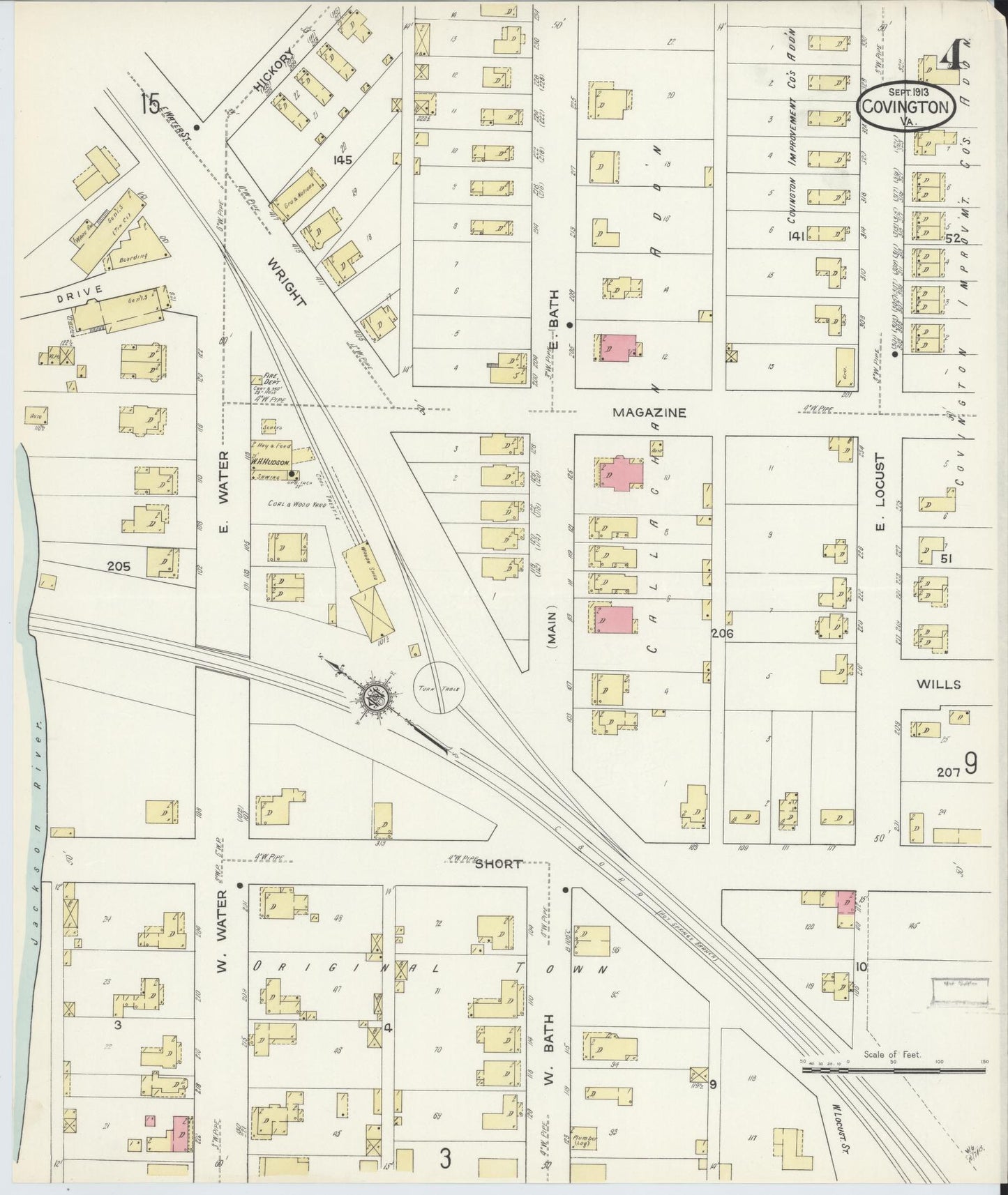Sanborn Fire Insurance Map from Covington, Independent Cities, Virginia (1913), Sheet #0004 - Complete Map Set gallery image, historic Sanborn map, vintage wall art, Virginia Virginia