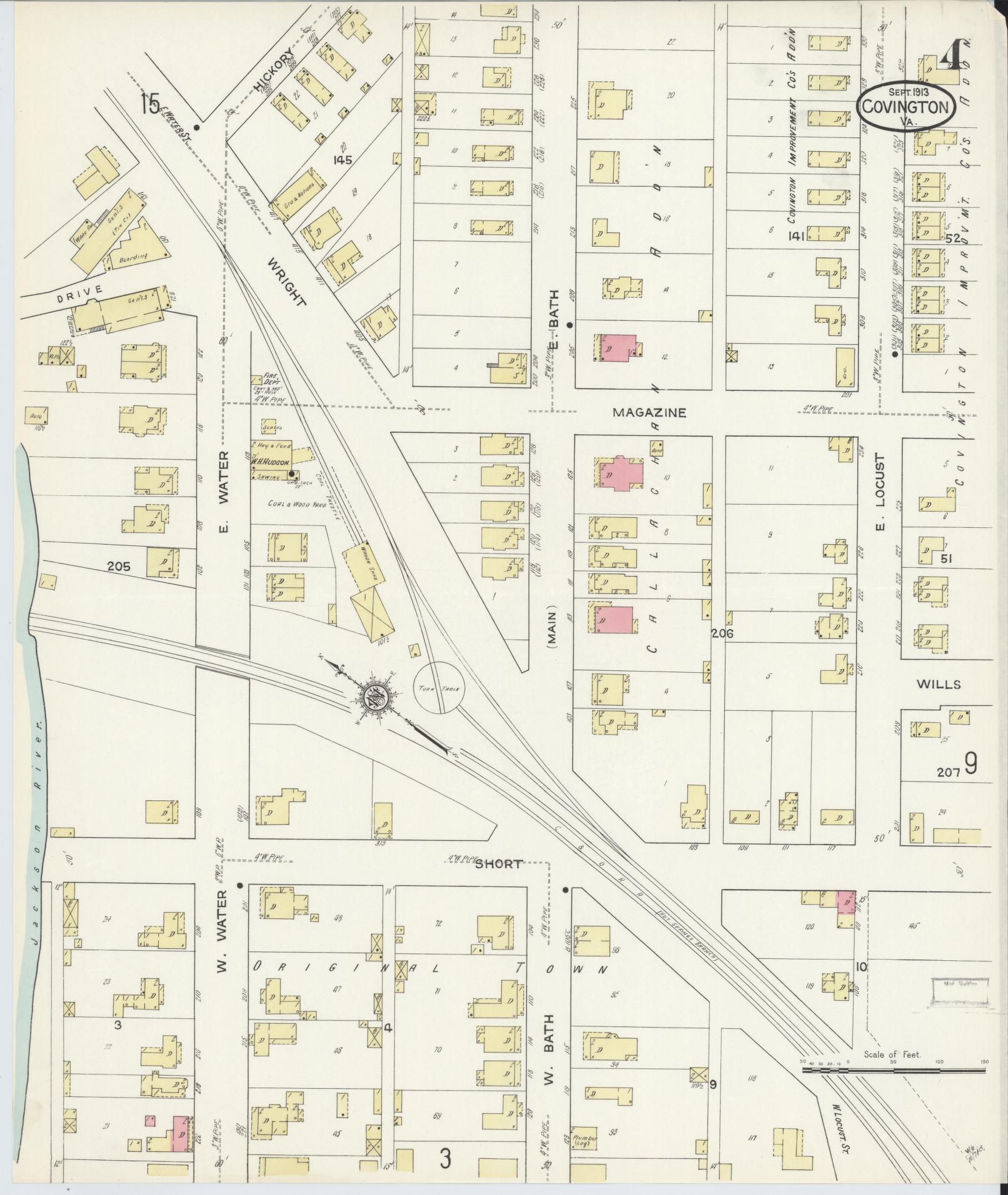 Sanborn Fire Insurance Map from Covington, Independent Cities, Virginia (1913), Sheet #0004 - Complete Map Set gallery image, historic Sanborn map, vintage wall art, Virginia Virginia