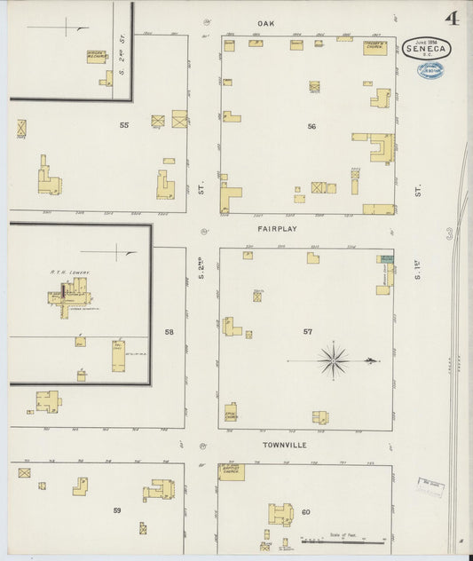 Sanborn Fire Insurance Map from Seneca, Oconee County, South Carolina (1894), Sheet #0004 - Historic Sanborn Fire Insurance Map Print, vintage old map wall art, antique decor, genealogy gift, South Carolina South Carolina map