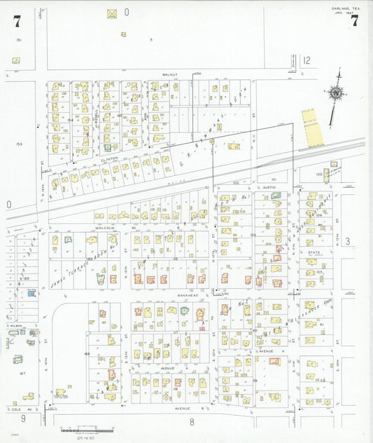 Sanborn Fire Insurance Map from Garland, Dallas County, Texas (1947), Sheet #0007 - Historic Sanborn Fire Insurance Map Print, vintage old map wall art, antique decor, genealogy gift, Texas Texas map