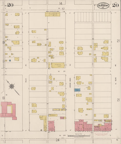 Sanborn Fire Insurance Map from Burbank, Los Angeles County, California (1923), Sheet #0020 - Historic Sanborn Fire Insurance Map Print, vintage old map wall art, antique decor, genealogy gift, California California map