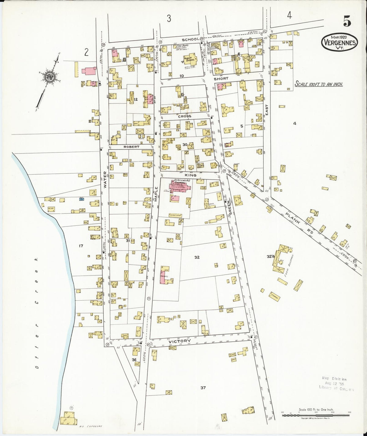 Sanborn Fire Insurance Map from Vergennes, Addison County, Vermont (1920), Sheet #0005 - Historic Sanborn Fire Insurance Map Print, vintage old map wall art, antique decor, genealogy gift, Vermont Vermont map